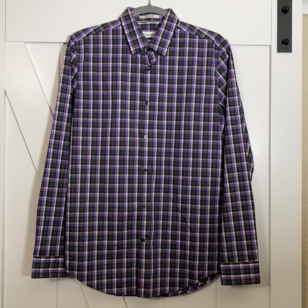 Calvin Klein Non Iron Shirt in Purple Grey Check